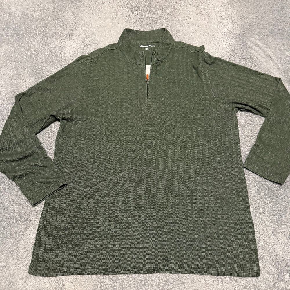 Mizzen + Main Shirt Mens XL Green Quarter Zip Qzip Performance Herringbone